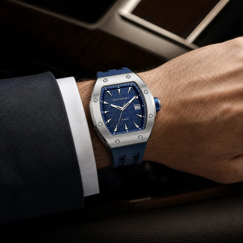 TSAR BOMBA Luxury Skeleton Automatic Watch for Men Miyota Mechanical Movement Sapphire Crystal 316L Stainless Steel Casual Gift
