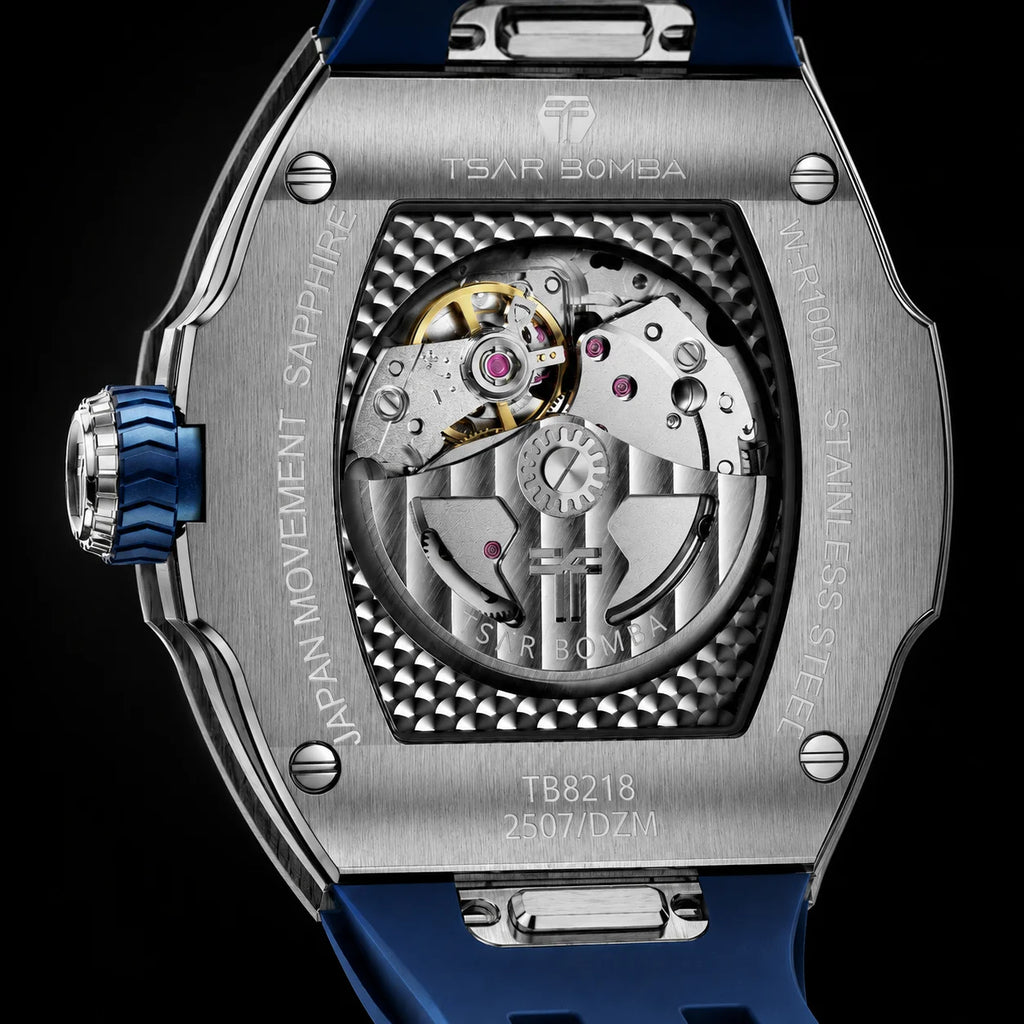 TSAR BOMBA Luxury Skeleton Automatic Watch for Men Miyota Mechanical Movement Sapphire Crystal 316L Stainless Steel Casual Gift