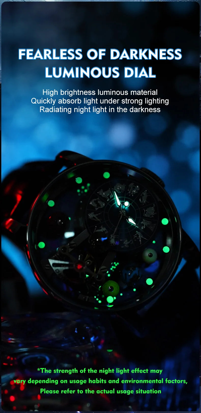Starry Sky Watch Men's Skeleton Automatic Mechanical Luxury Constellation Stainless Steel Stereoscopic Night Light Waterproof