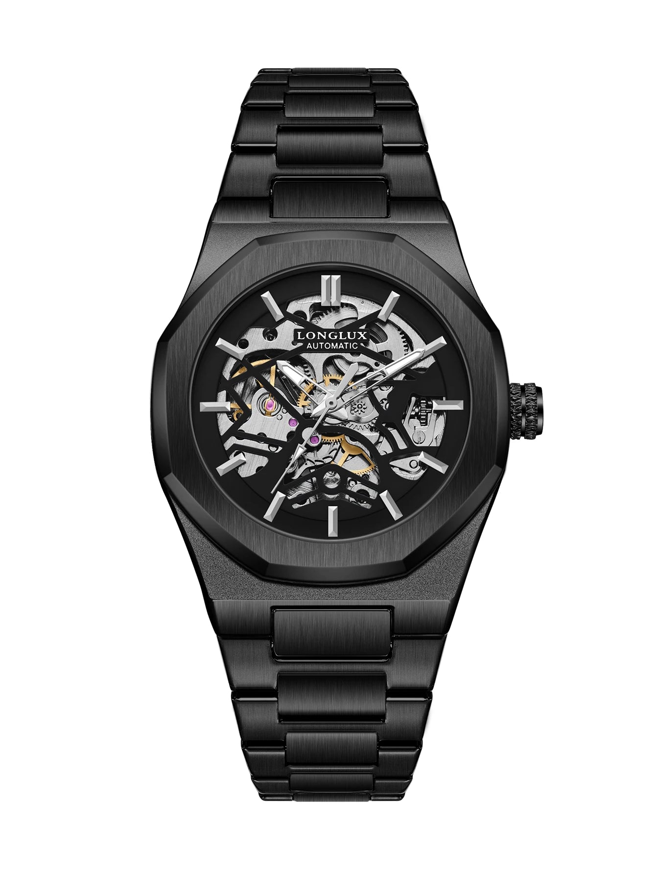 LONGLUX Men Automatic Watch Special Tough Guy Waterproof Skeleton Mechanical Watches Trend Alien Stainless Steel Gift Watch