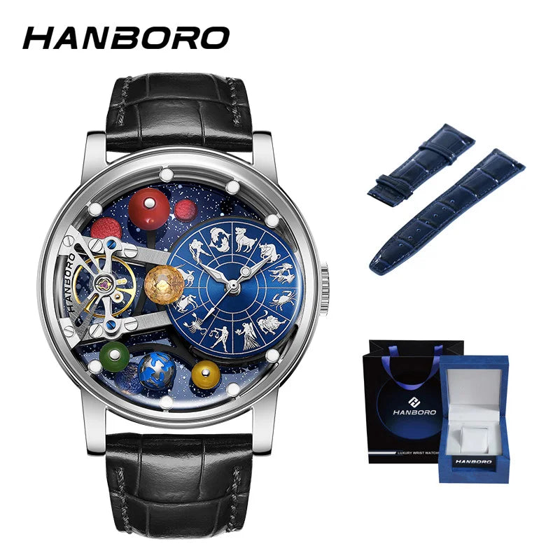 Starry Sky Watch Men's Skeleton Automatic Mechanical Luxury Constellation Stainless Steel Stereoscopic Night Light Waterproof