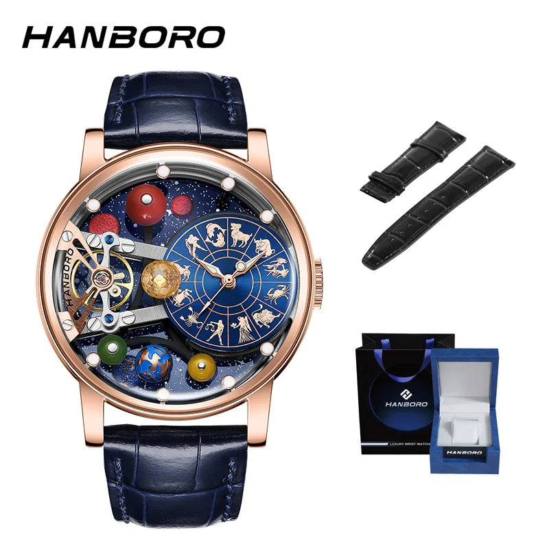 Starry Sky Watch Men's Skeleton Automatic Mechanical Luxury Constellation Stainless Steel Stereoscopic Night Light Waterproof