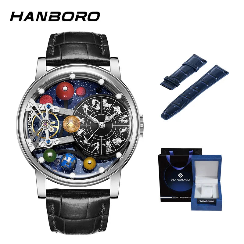 Starry Sky Watch Men's Skeleton Automatic Mechanical Luxury Constellation Stainless Steel Stereoscopic Night Light Waterproof