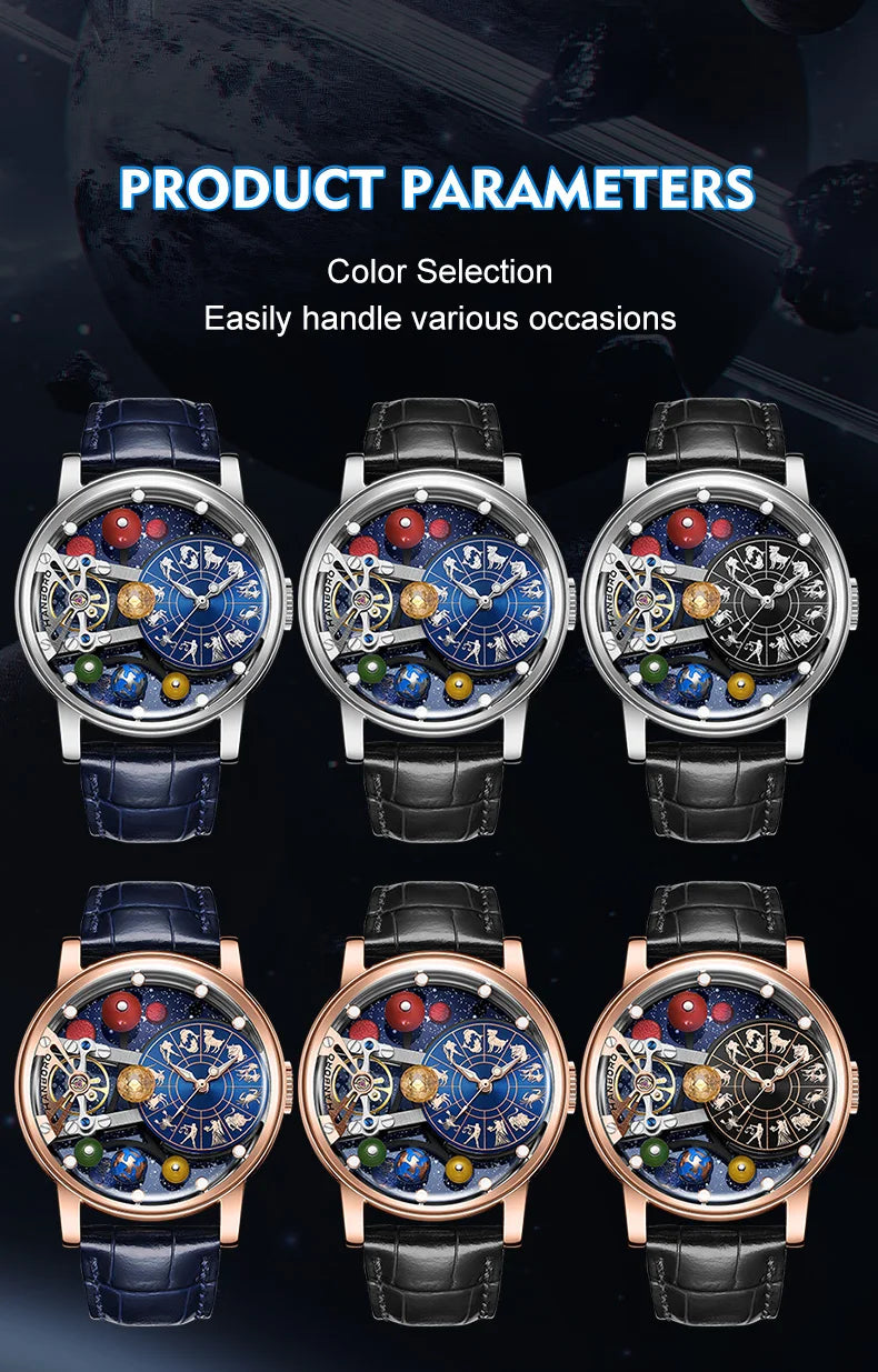 Starry Sky Watch Men's Skeleton Automatic Mechanical Luxury Constellation Stainless Steel Stereoscopic Night Light Waterproof