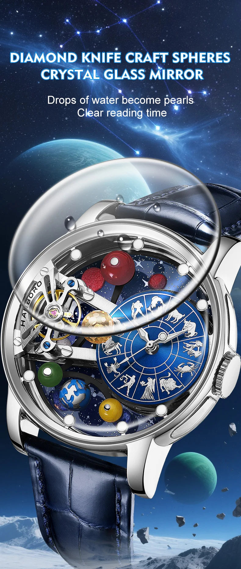 Starry Sky Watch Men's Skeleton Automatic Mechanical Luxury Constellation Stainless Steel Stereoscopic Night Light Waterproof
