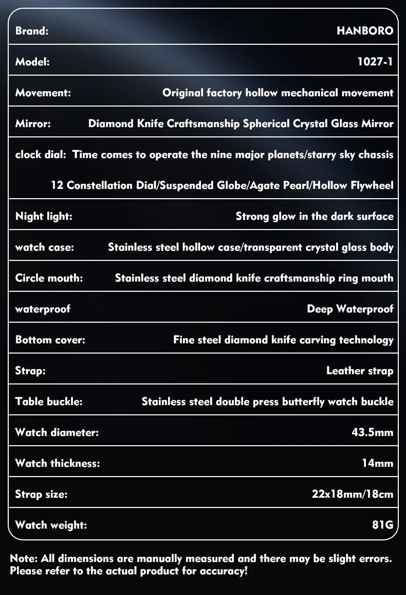 Starry Sky Watch Men's Skeleton Automatic Mechanical Luxury Constellation Stainless Steel Stereoscopic Night Light Waterproof