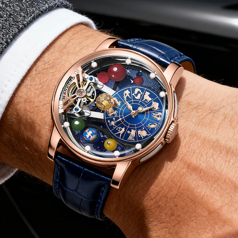 Starry Sky Watch Men's Skeleton Automatic Mechanical Luxury Constellation Stainless Steel Stereoscopic Night Light Waterproof