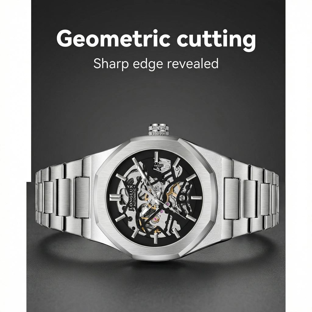 LONGLUX Men Automatic Watch Special Tough Guy Waterproof Skeleton Mechanical Watches Trend Alien Stainless Steel Gift Watch