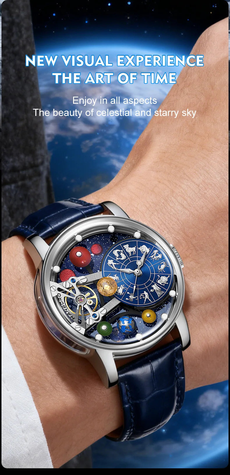Starry Sky Watch Men's Skeleton Automatic Mechanical Luxury Constellation Stainless Steel Stereoscopic Night Light Waterproof