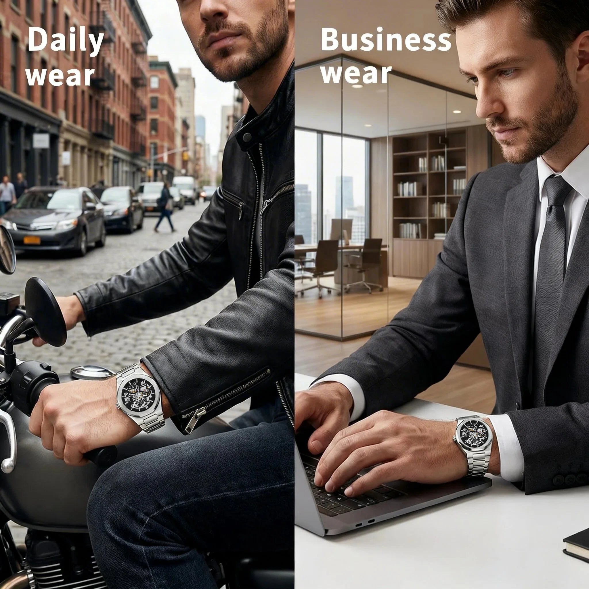 LONGLUX Men Automatic Watch Special Tough Guy Waterproof Skeleton Mechanical Watches Trend Alien Stainless Steel Gift Watch