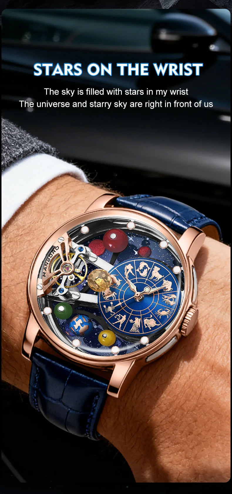 Starry Sky Watch Men's Skeleton Automatic Mechanical Luxury Constellation Stainless Steel Stereoscopic Night Light Waterproof