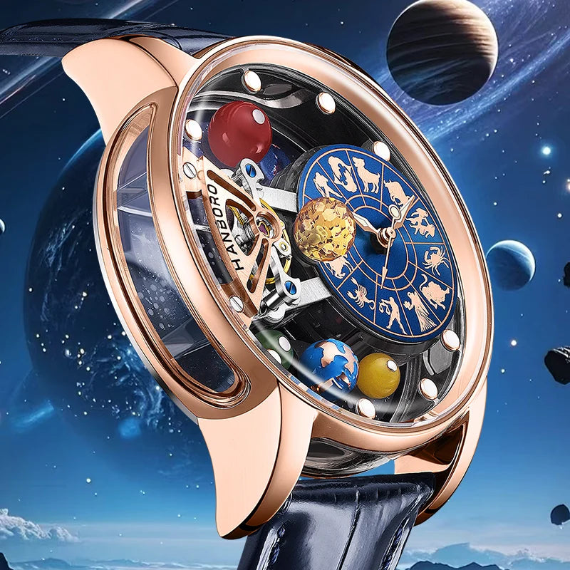Starry Sky Watch Men's Skeleton Automatic Mechanical Luxury Constellation Stainless Steel Stereoscopic Night Light Waterproof