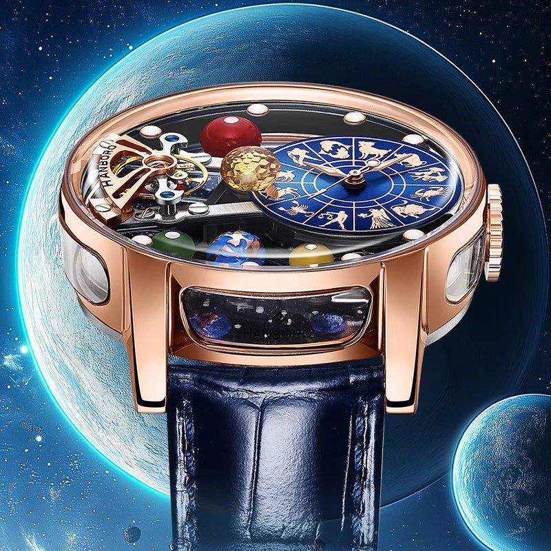 Starry Sky Watch Men's Skeleton Automatic Mechanical Luxury Constellation Stainless Steel Stereoscopic Night Light Waterproof