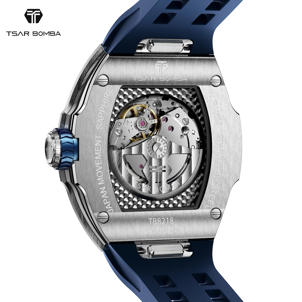 TSAR BOMBA Luxury Skeleton Automatic Watch for Men Miyota Mechanical Movement Sapphire Crystal 316L Stainless Steel Casual Gift