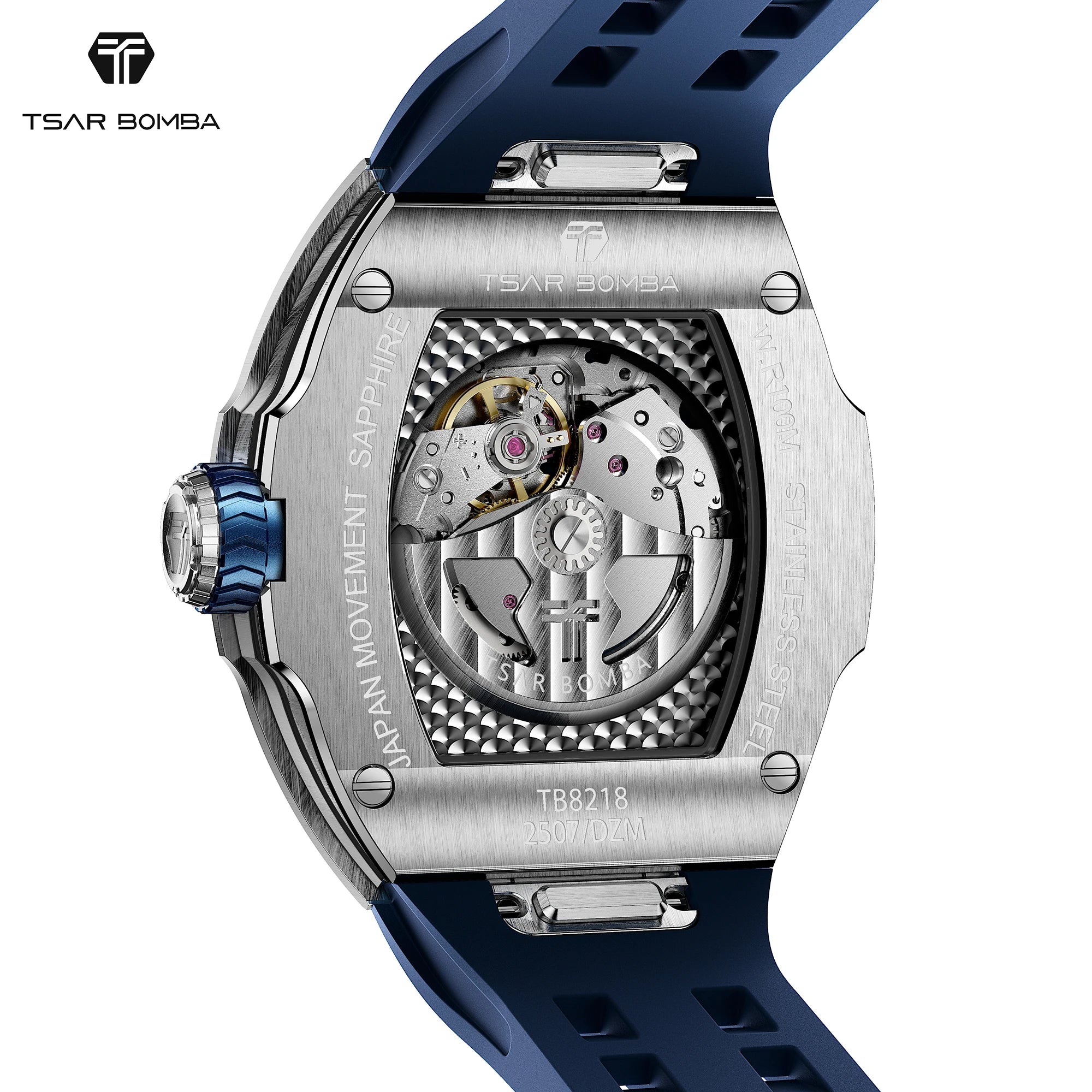 TSAR BOMBA Luxury Skeleton Automatic Watch for Men Miyota Mechanical Movement Sapphire Crystal 316L Stainless Steel Casual Gift