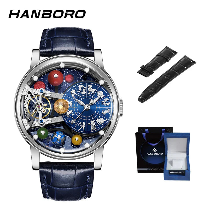 Starry Sky Watch Men's Skeleton Automatic Mechanical Luxury Constellation Stainless Steel Stereoscopic Night Light Waterproof