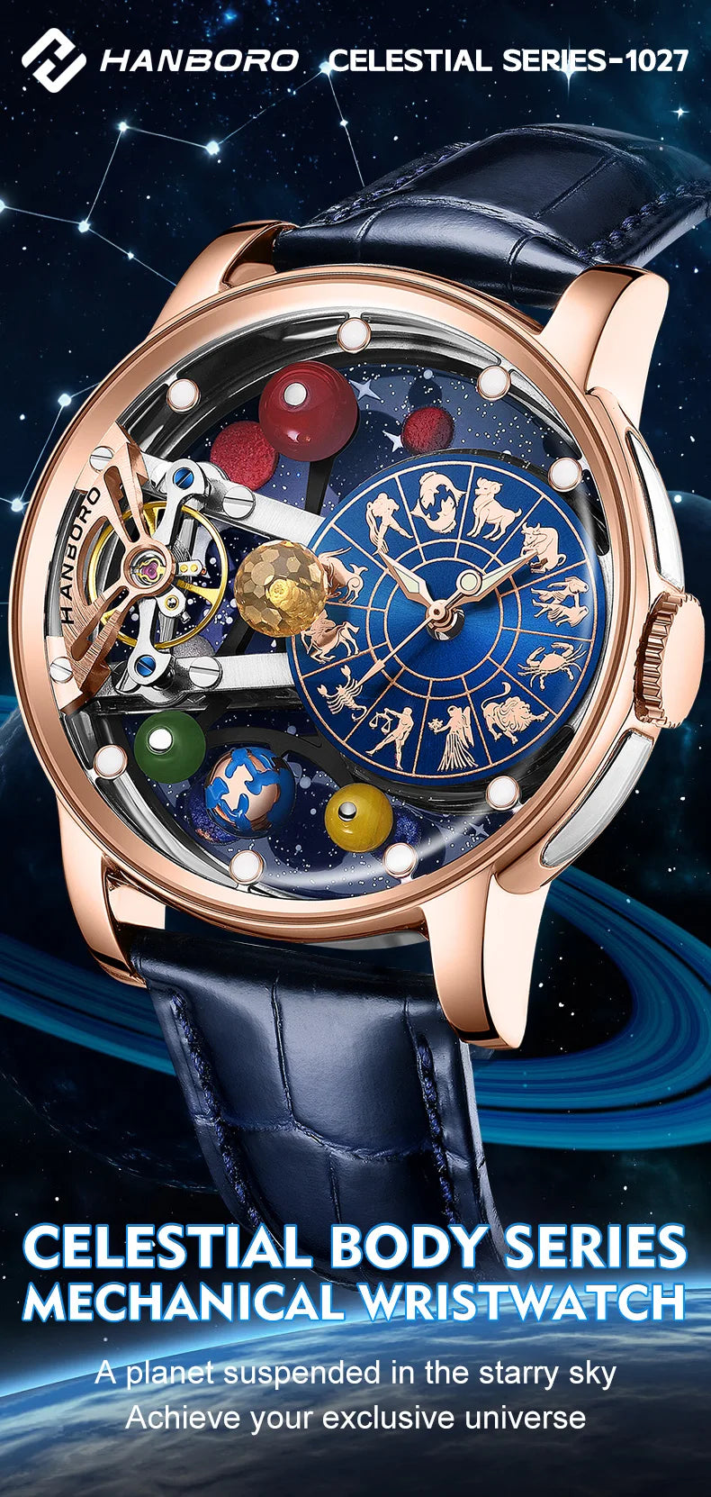 Starry Sky Watch Men's Skeleton Automatic Mechanical Luxury Constellation Stainless Steel Stereoscopic Night Light Waterproof