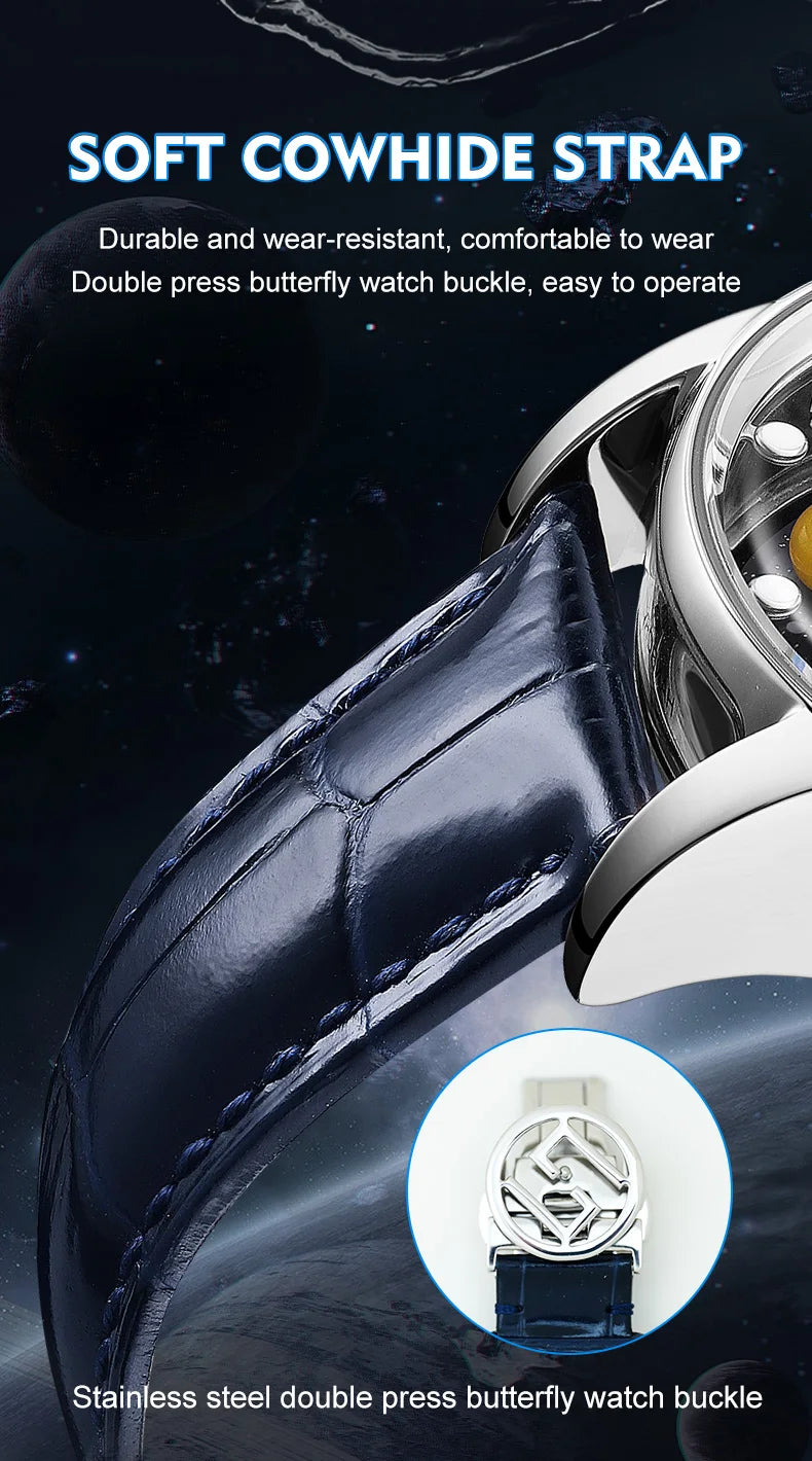 Starry Sky Watch Men's Skeleton Automatic Mechanical Luxury Constellation Stainless Steel Stereoscopic Night Light Waterproof