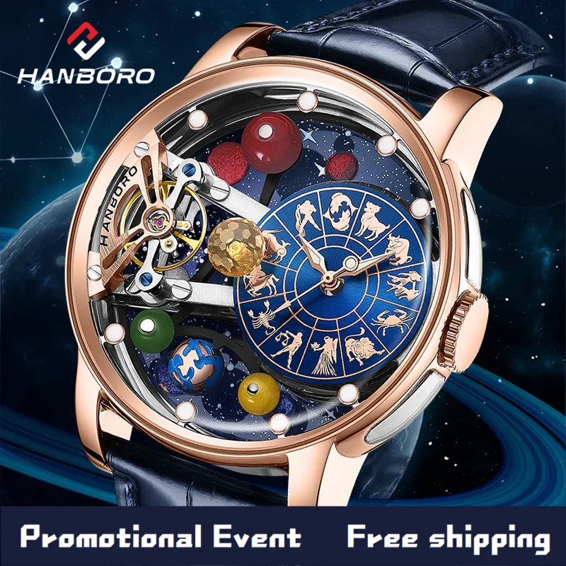 Starry Sky Watch Men's Skeleton Automatic Mechanical Luxury Constellation Stainless Steel Stereoscopic Night Light Waterproof
