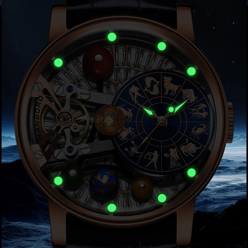 Starry Sky Watch Men's Skeleton Automatic Mechanical Luxury Constellation Stainless Steel Stereoscopic Night Light Waterproof