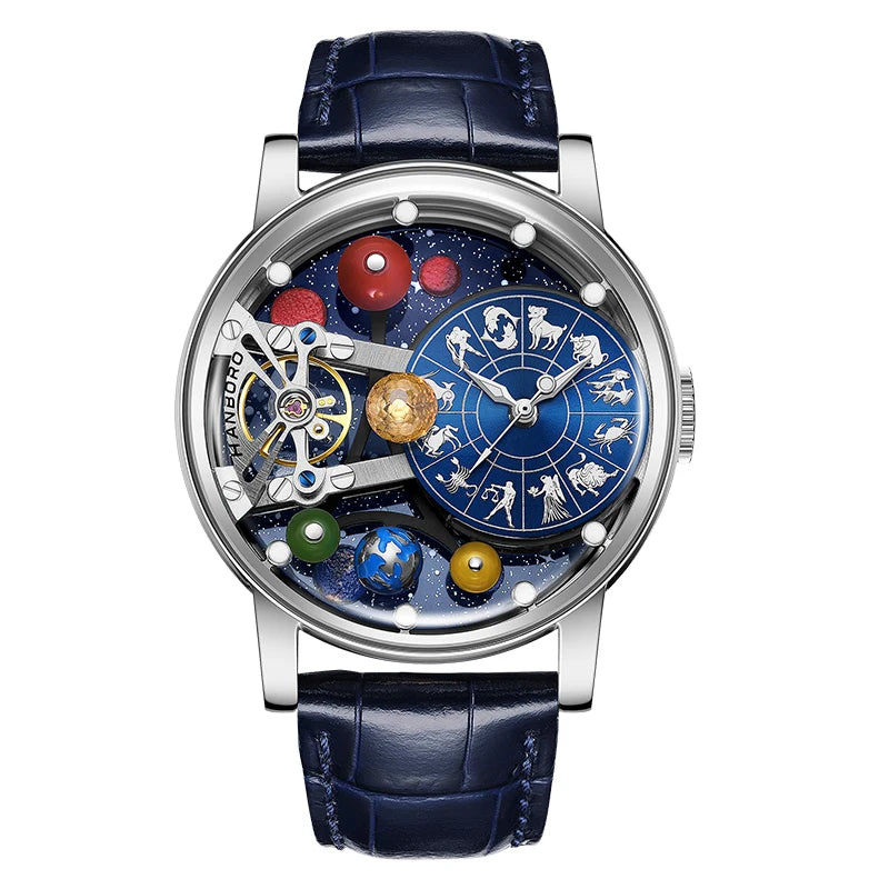 Starry Sky Watch Men's Skeleton Automatic Mechanical Luxury Constellation Stainless Steel Stereoscopic Night Light Waterproof