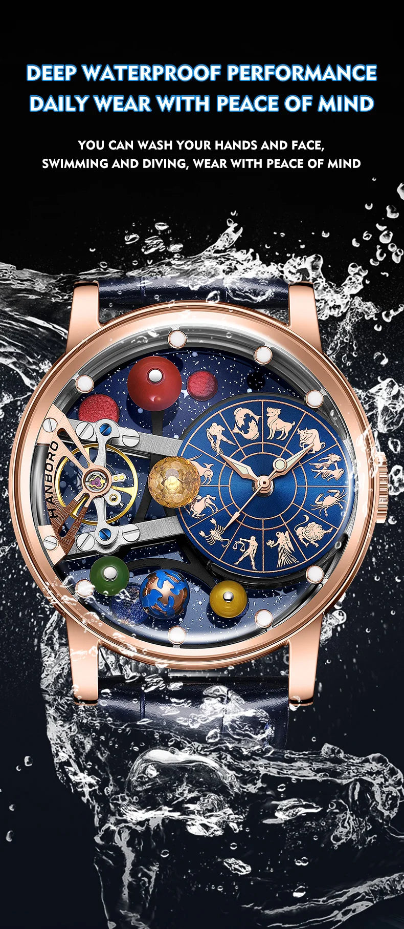 Starry Sky Watch Men's Skeleton Automatic Mechanical Luxury Constellation Stainless Steel Stereoscopic Night Light Waterproof