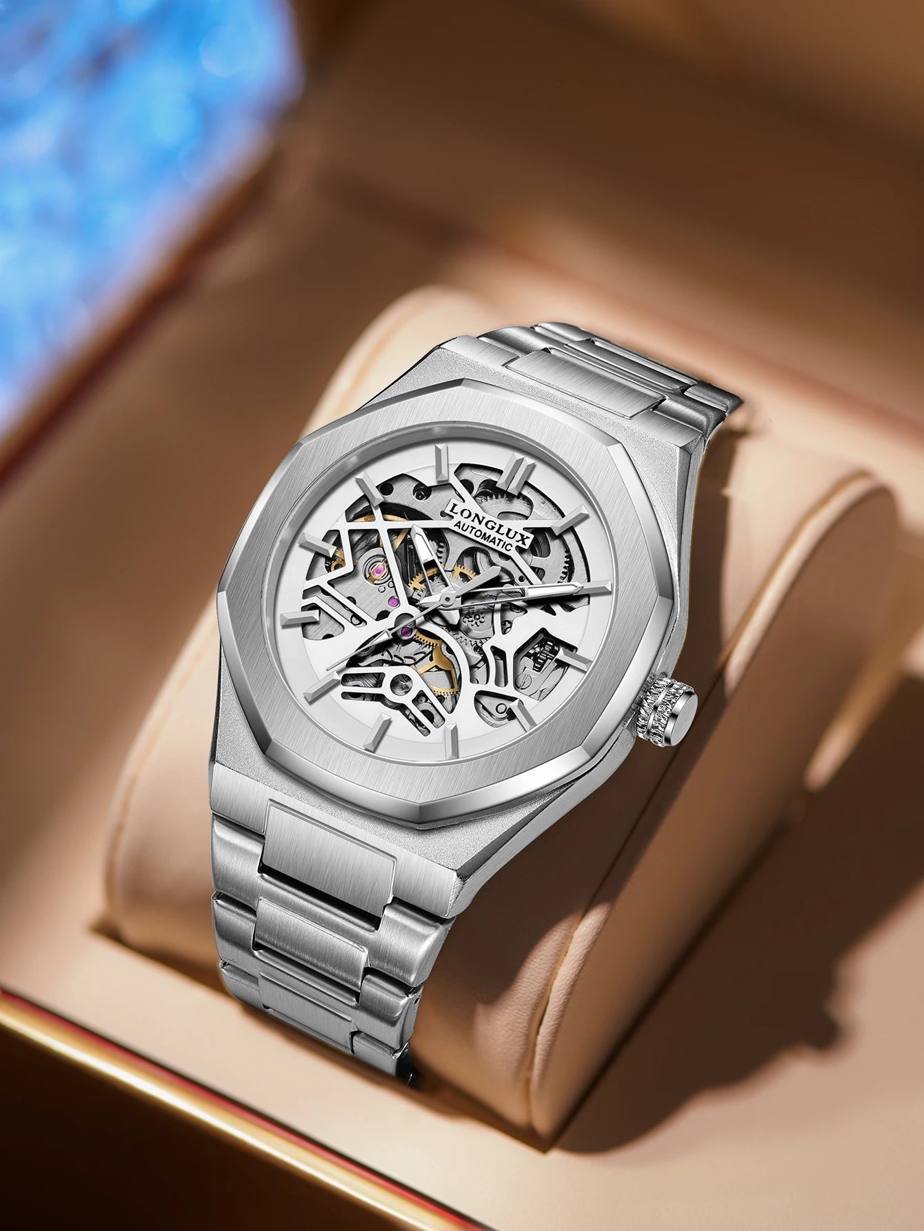 LONGLUX Men Automatic Watch Special Tough Guy Waterproof Skeleton Mechanical Watches Trend Alien Stainless Steel Gift Watch