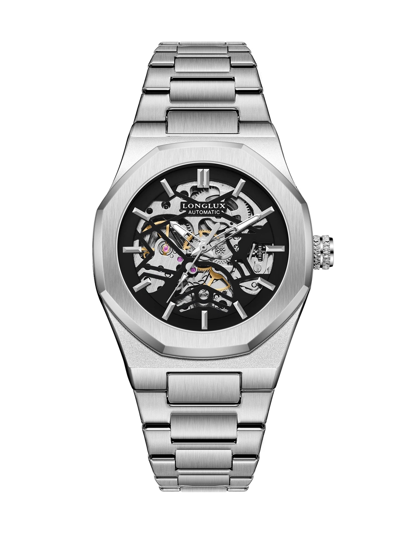LONGLUX Men Automatic Watch Special Tough Guy Waterproof Skeleton Mechanical Watches Trend Alien Stainless Steel Gift Watch