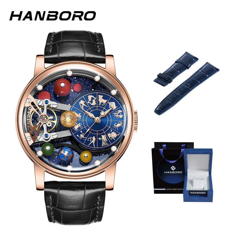 Starry Sky Watch Men's Skeleton Automatic Mechanical Luxury Constellation Stainless Steel Stereoscopic Night Light Waterproof