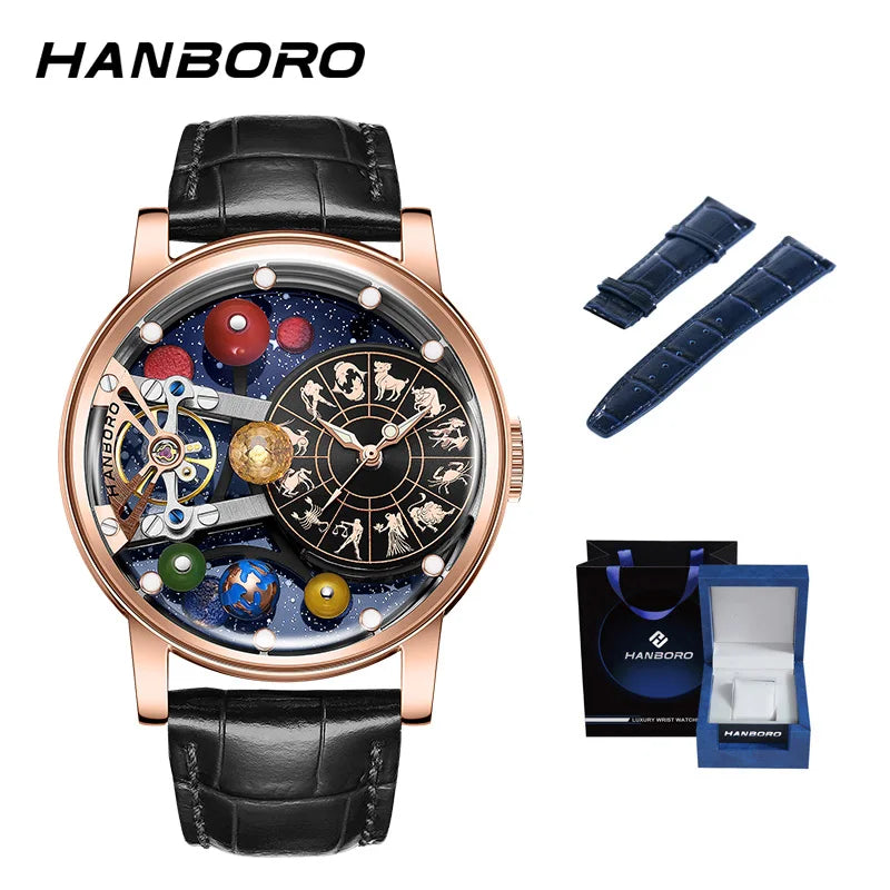 Starry Sky Watch Men's Skeleton Automatic Mechanical Luxury Constellation Stainless Steel Stereoscopic Night Light Waterproof